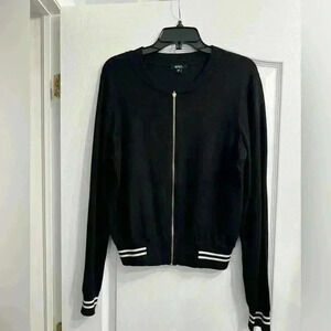 Cute black cardigan with white detailing. Ptp 20”, shoulder  to hem 23.5